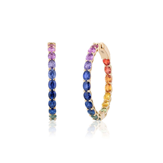 1.25 inch 4 x 3 mm Oval Rainbow Sapphire Earrings