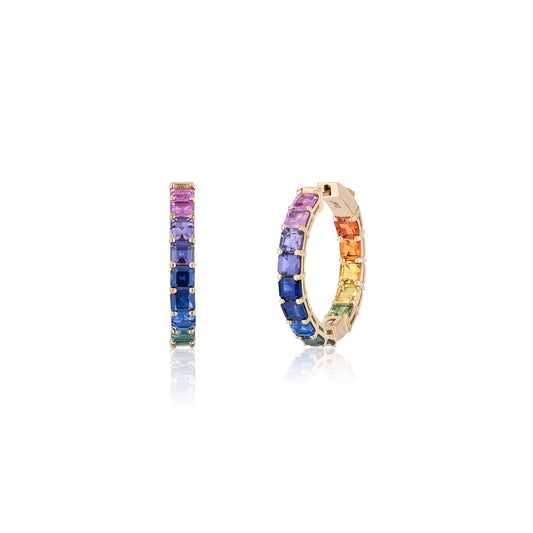 1 inch 3.5 mm Asscher Rainbow Sapphire Earrings