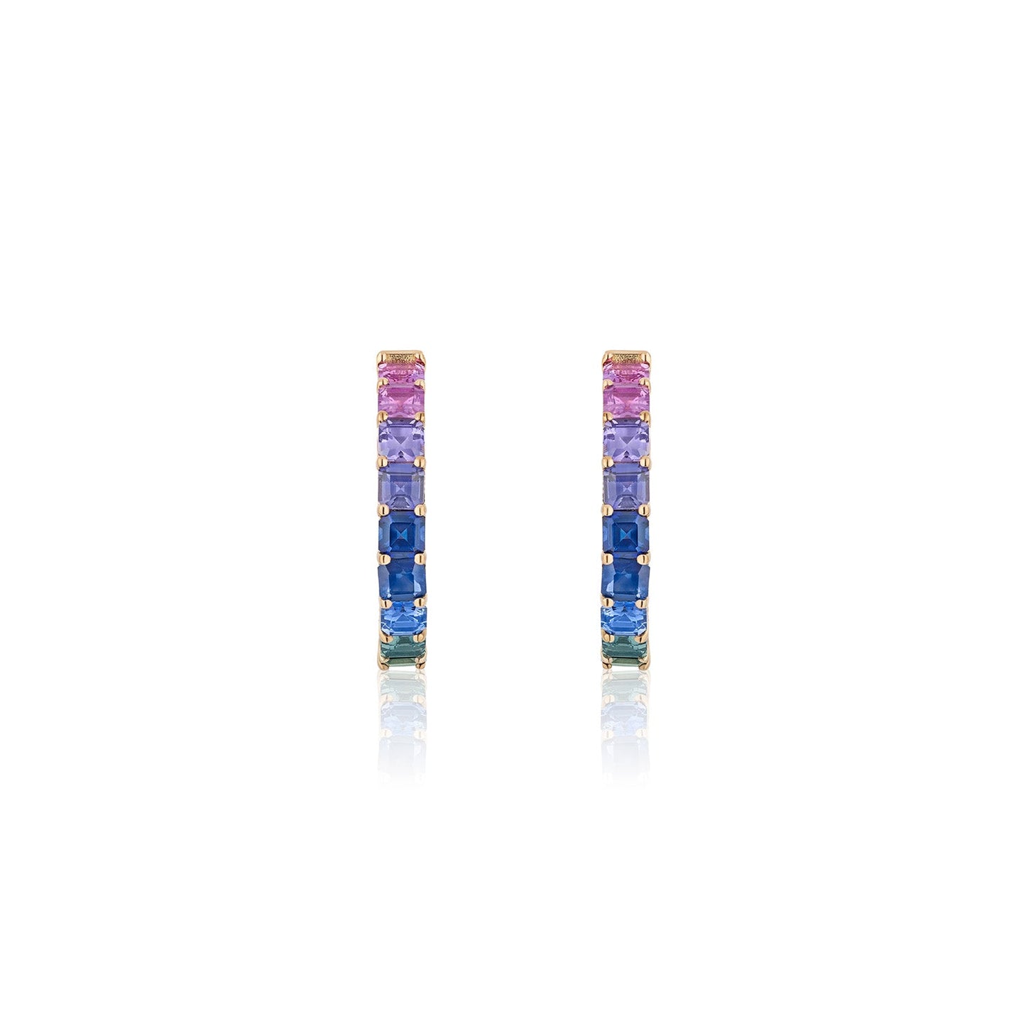 1 inch 3.5 mm Asscher Rainbow Sapphire Earrings