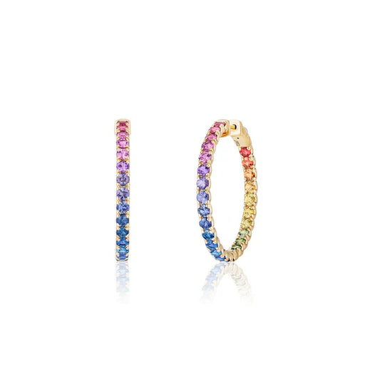 1.25 inch 3 mm Round Rainbow Sapphire Earrings