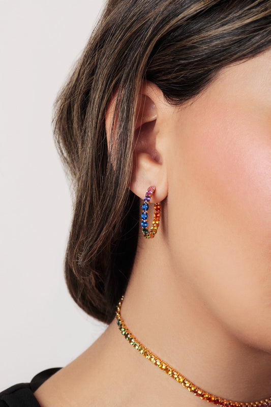 1 inch 3 mm Round Rainbow Sapphire Earrings