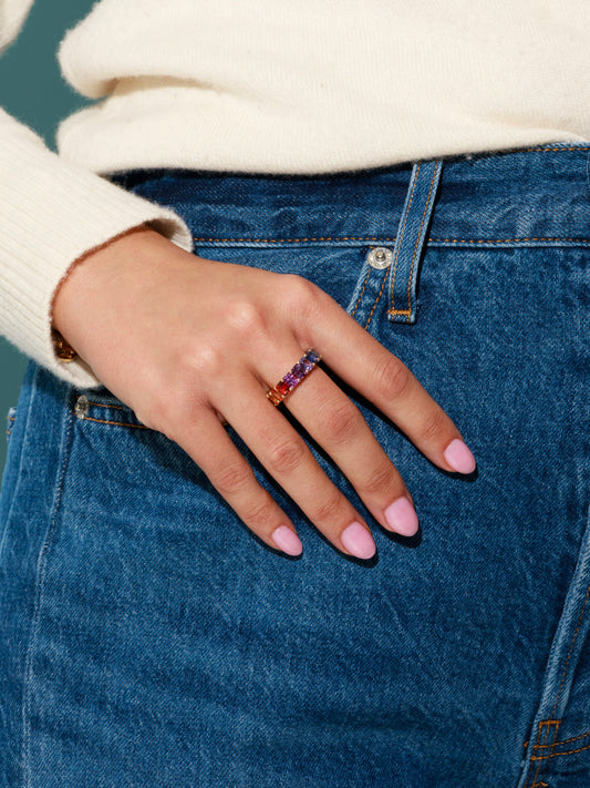 5×4 Emerald Cut Rainbow Sapphire Eternity Band (Full)