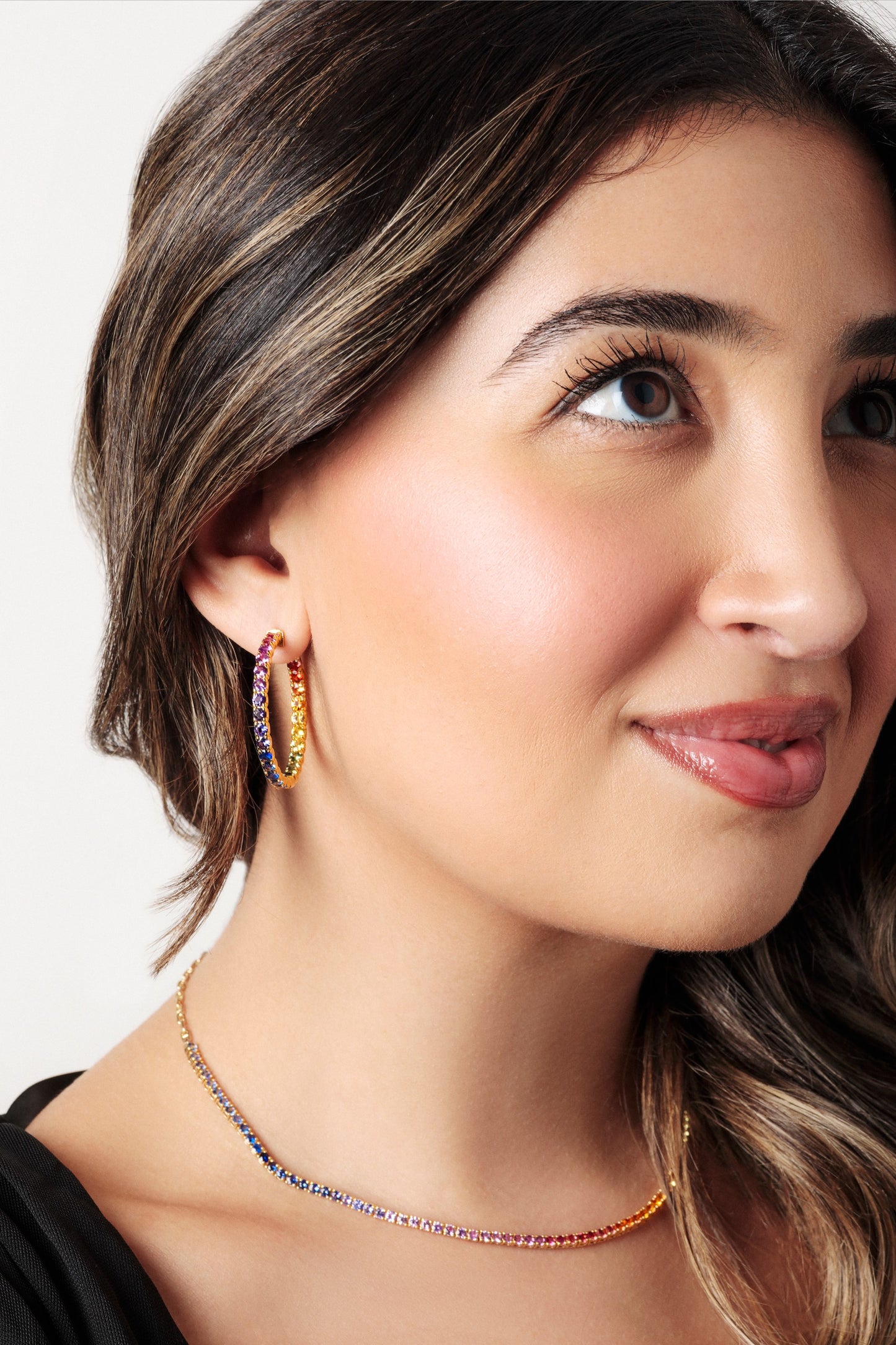 1.25 inch 3 mm Round Rainbow Sapphire Earrings