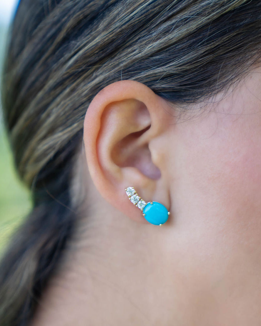 Turquoise & Diamond Ear Climber