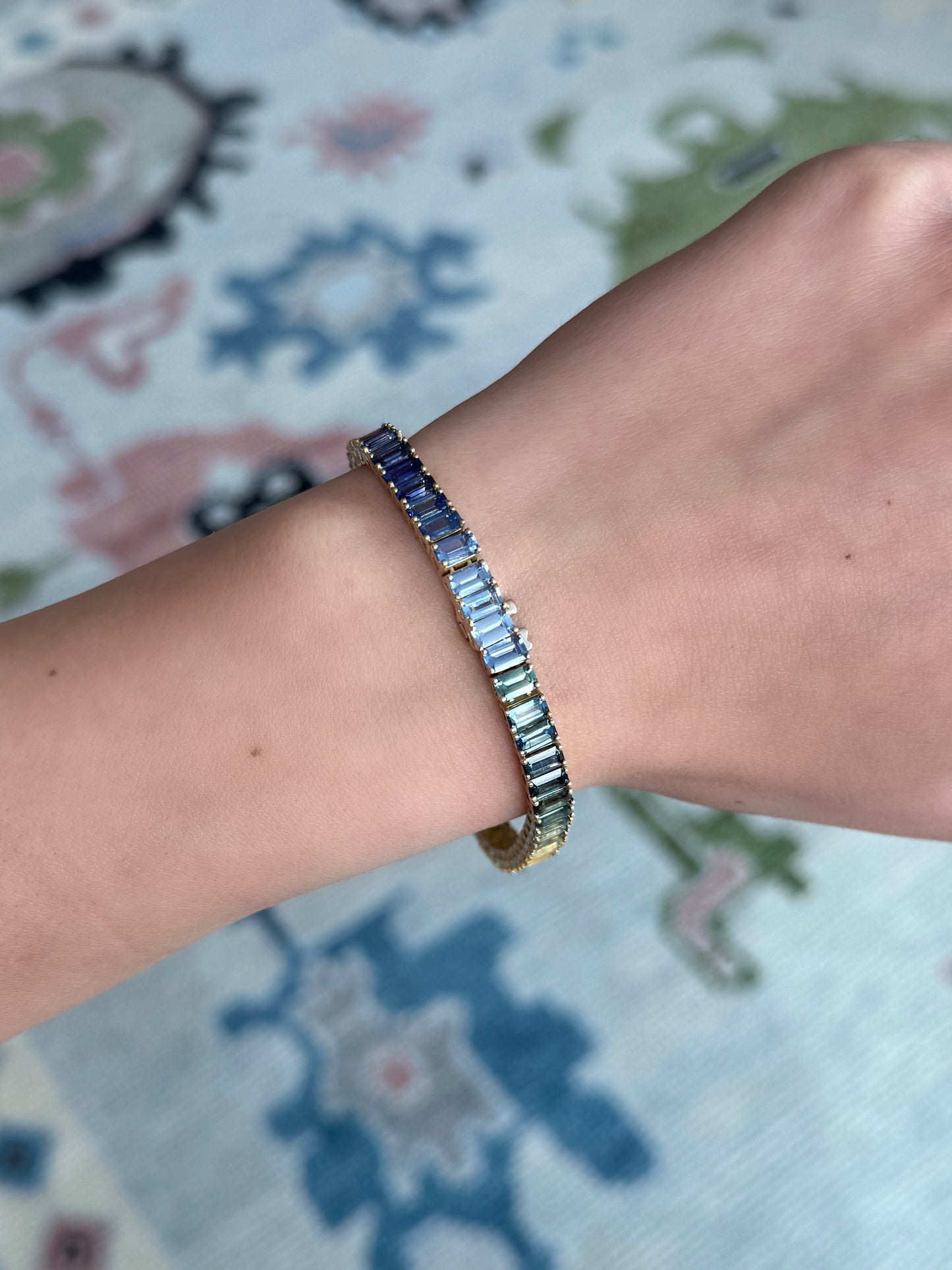 5x3 mm Emerald Cut Rainbow Sapphire Bracelet