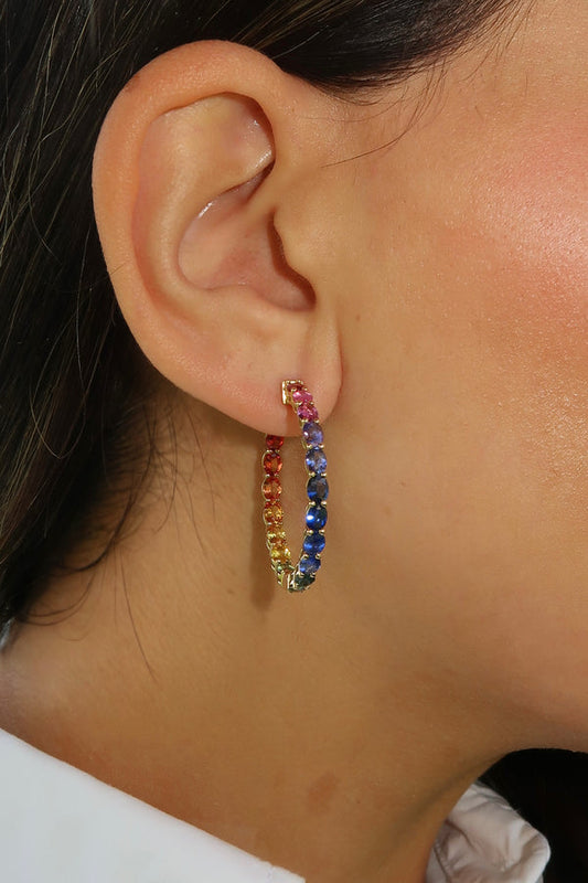 1.25 inch 4 x 3 mm Oval Rainbow Sapphire Earrings