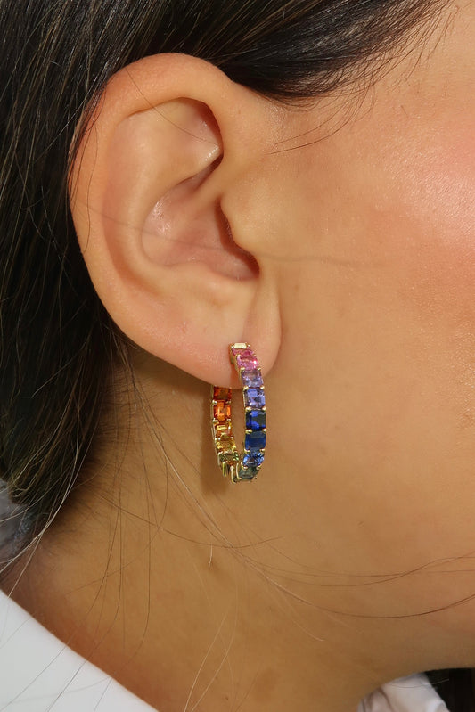 1 inch 3.5 mm Asscher Rainbow Sapphire Earrings