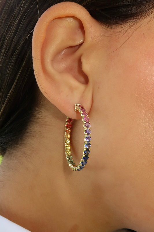 1.25 inch 3 mm Round Rainbow Sapphire Earrings