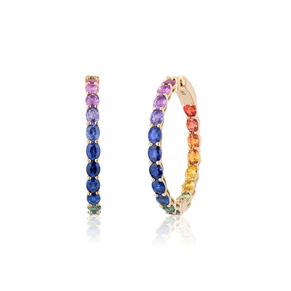 1.25 inch 4 x 3 mm Oval Rainbow Sapphire Earrings