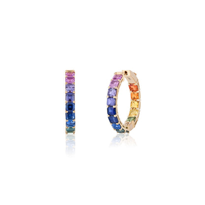 1 inch 3.5 mm Asscher Rainbow Sapphire Earrings