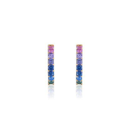 1 inch 3.5 mm Asscher Rainbow Sapphire Earrings