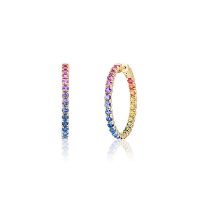 1.25 inch 3 mm Round Rainbow Sapphire Earrings