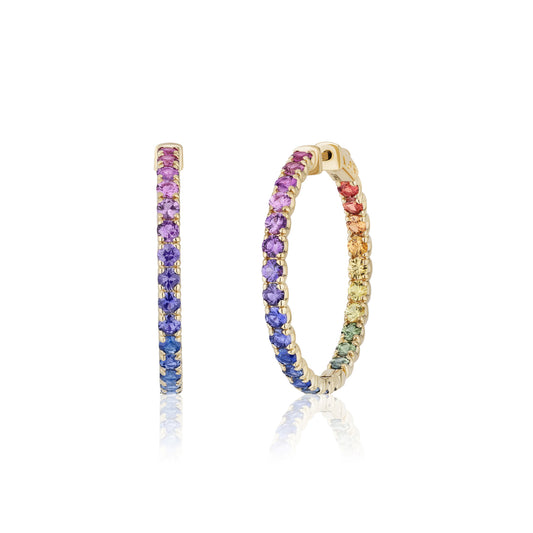 1.25 inch 3 mm Round Rainbow Sapphire Earrings