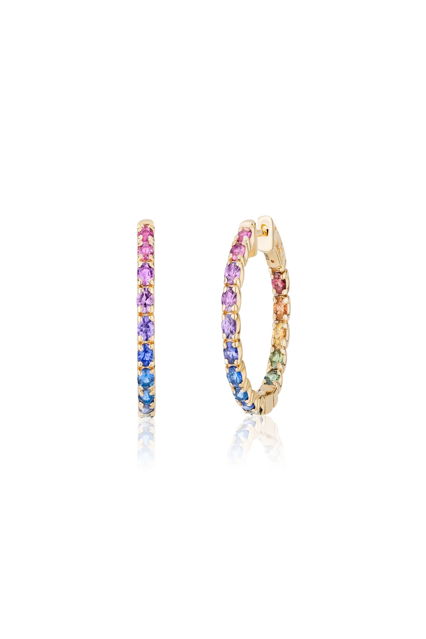1 inch 3 mm Round Rainbow Sapphire Earrings