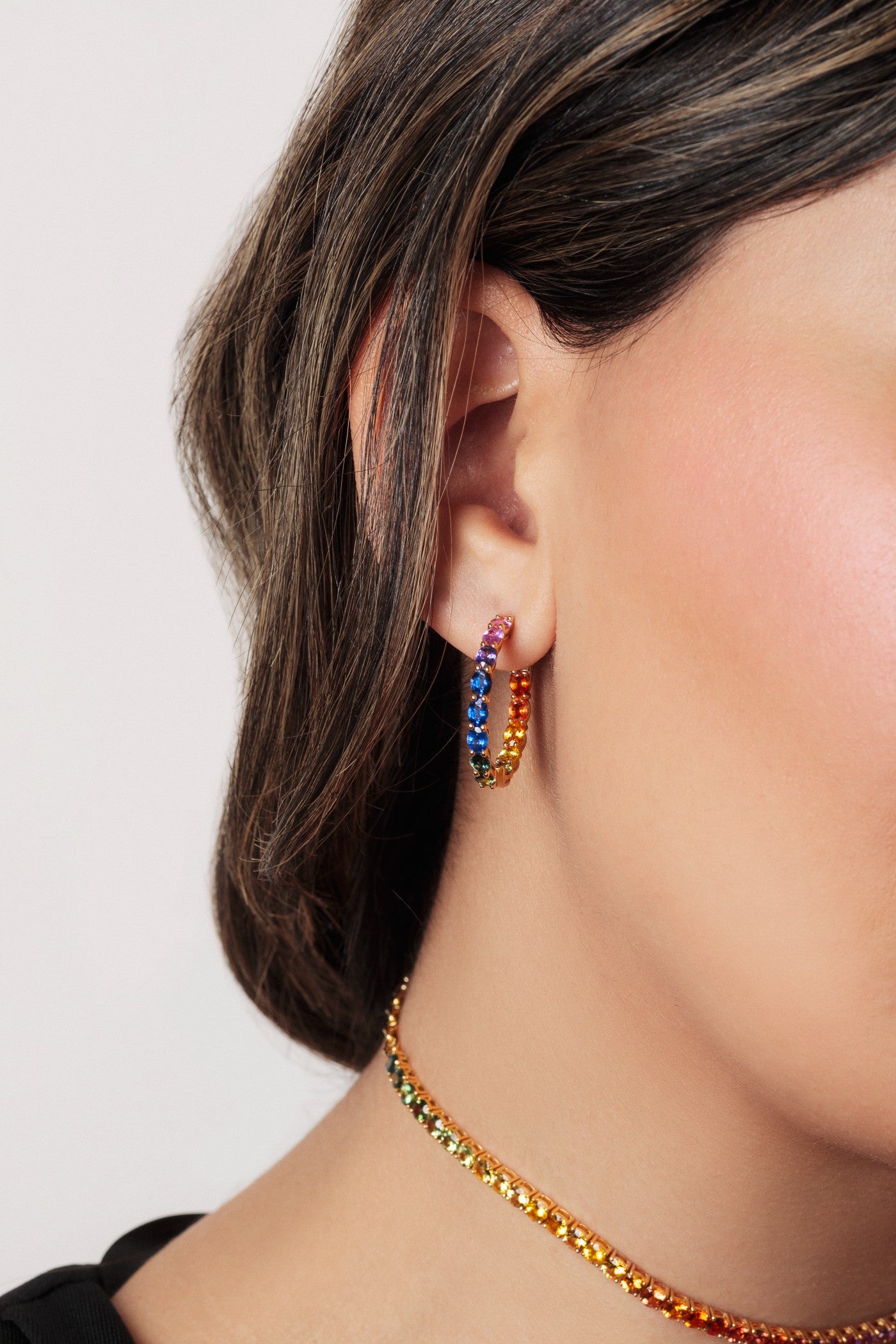 1 inch 3 mm Round Rainbow Sapphire Earrings