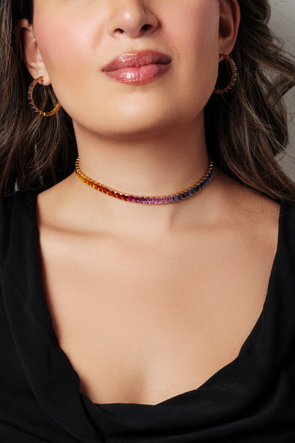 5x4 mm Emerald Cut Rainbow Sapphire Choker