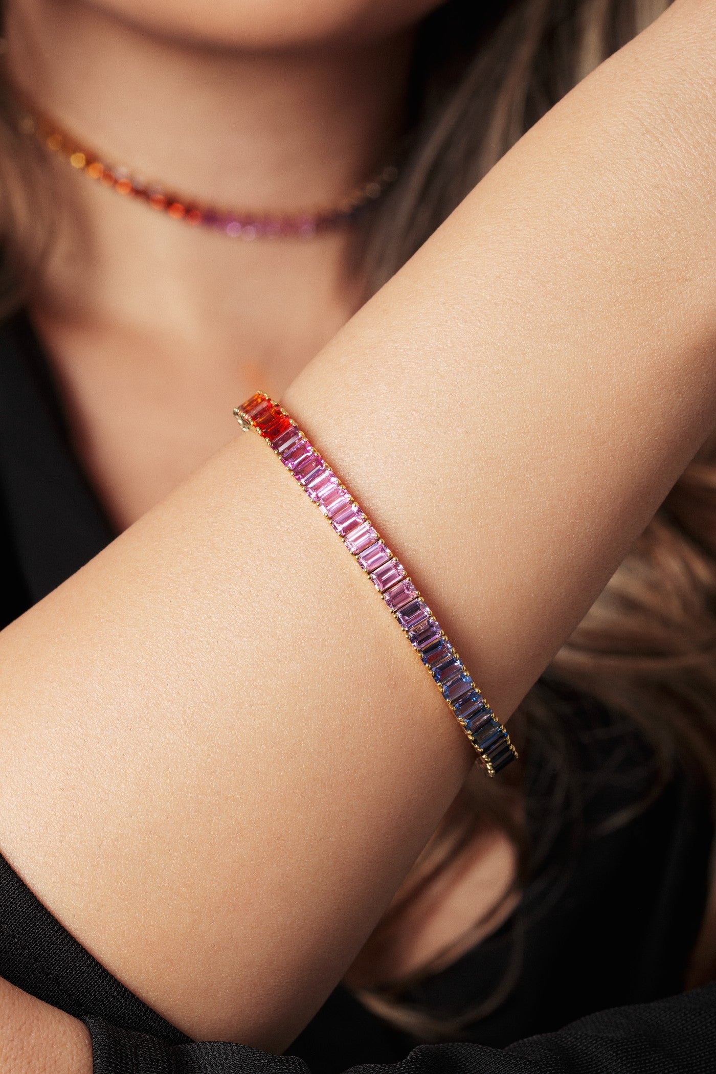 5x3 mm Emerald Cut Rainbow Sapphire Bracelet