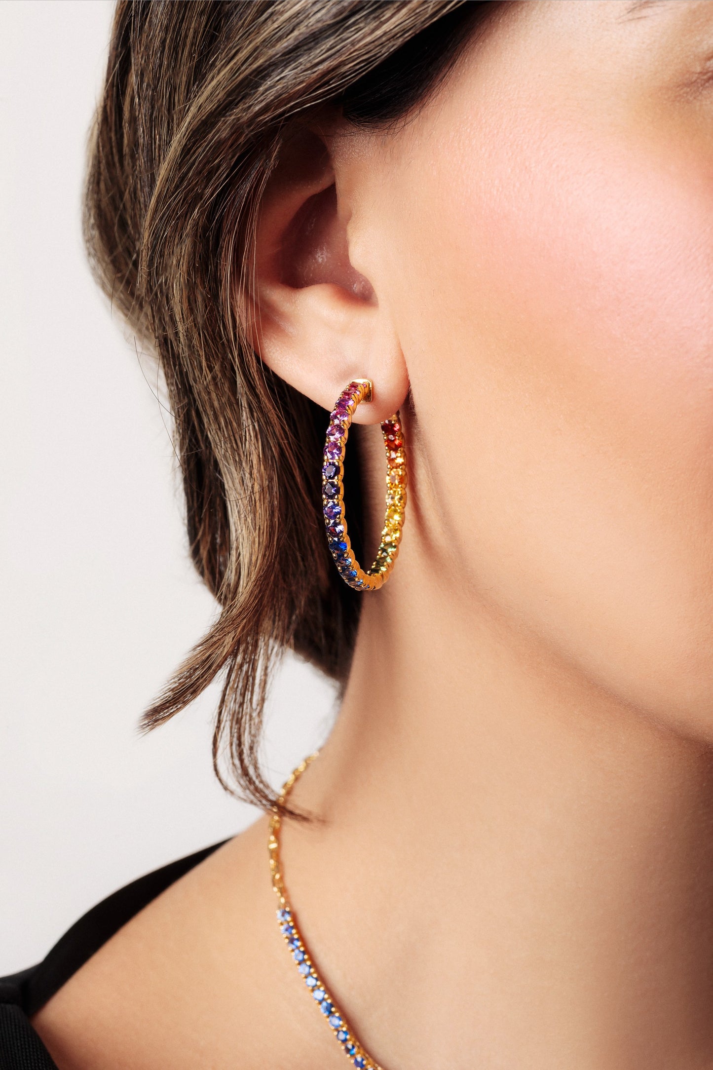 1.25 inch 3 mm Round Rainbow Sapphire Earrings