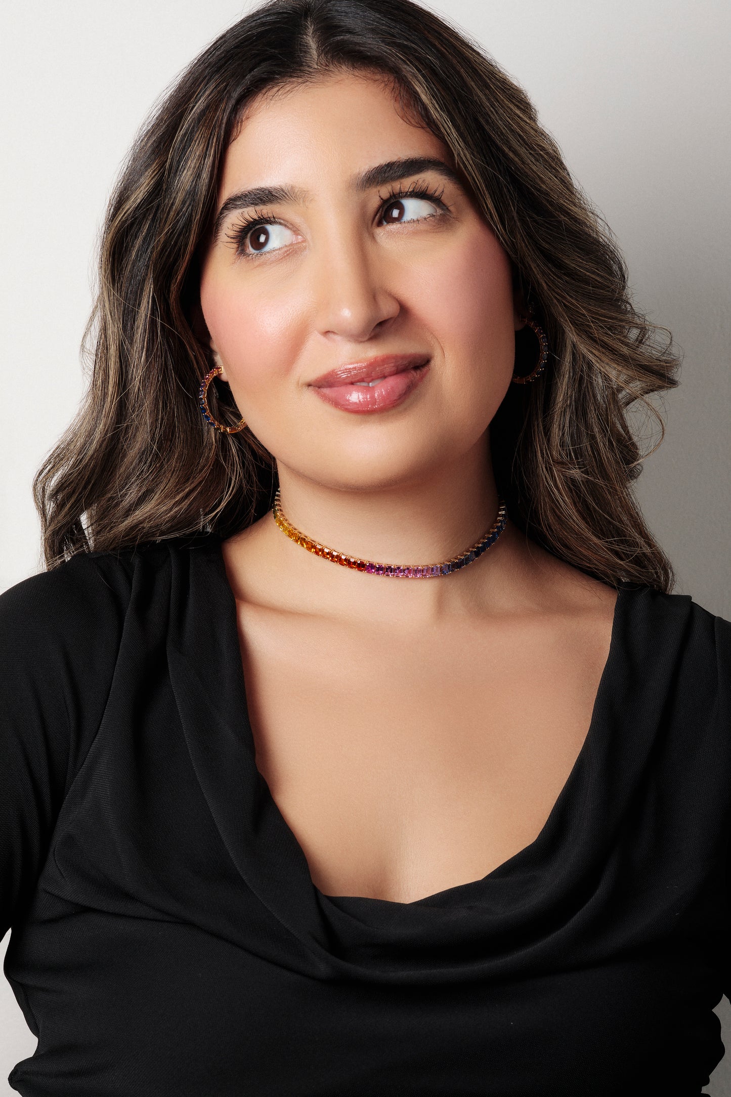 5x4 mm Emerald Cut Rainbow Sapphire Choker