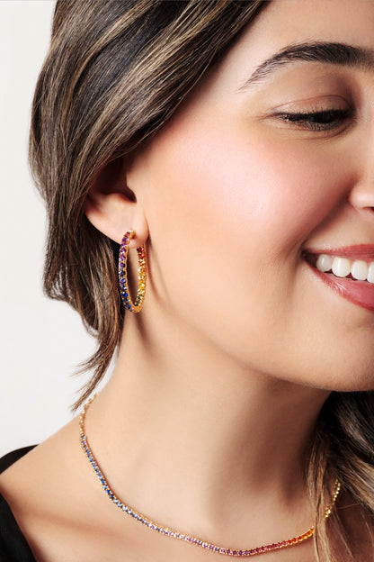 1.25 inch 3 mm Round Rainbow Sapphire Earrings