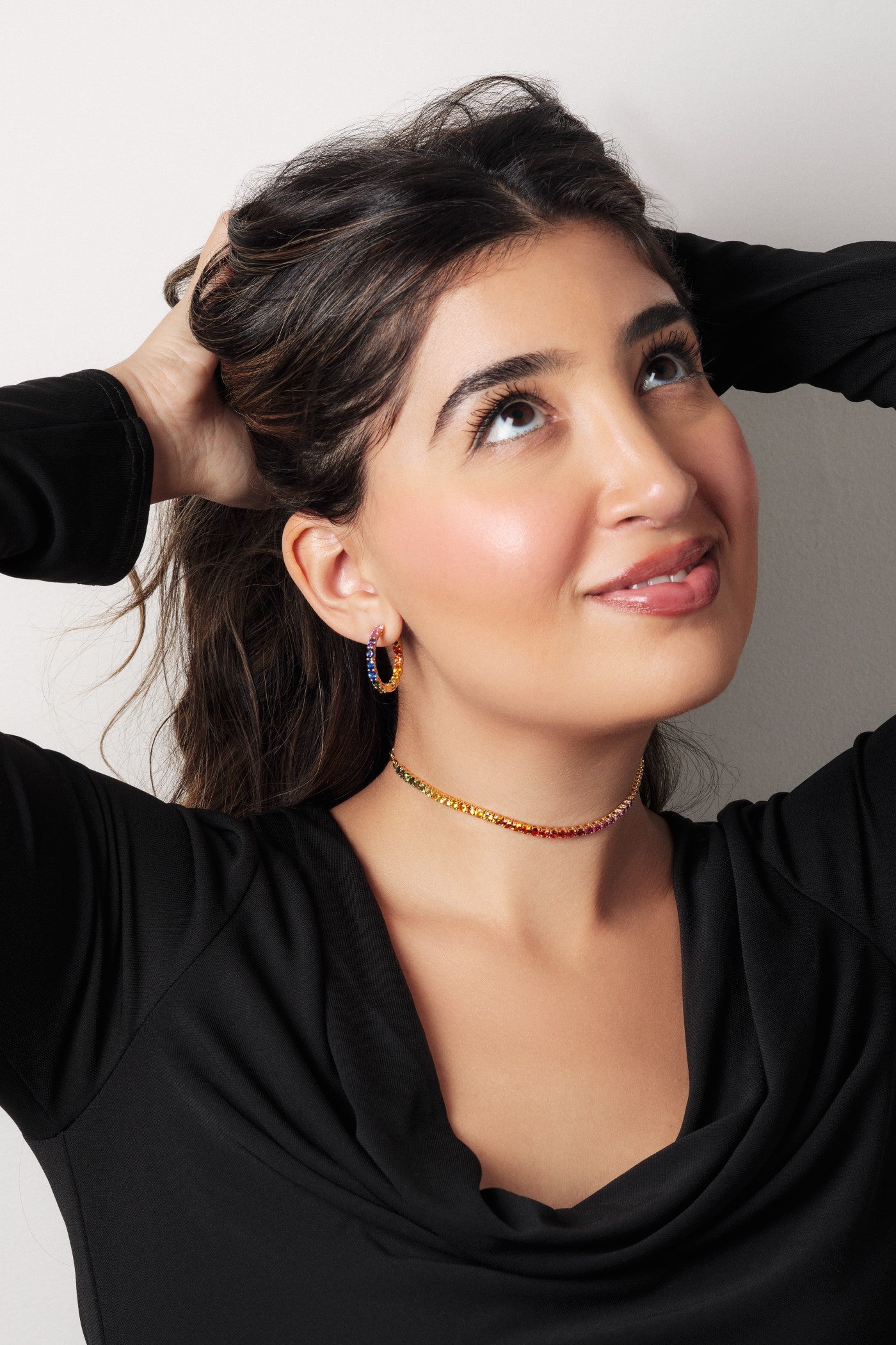 1 inch 3 mm Round Rainbow Sapphire Earrings