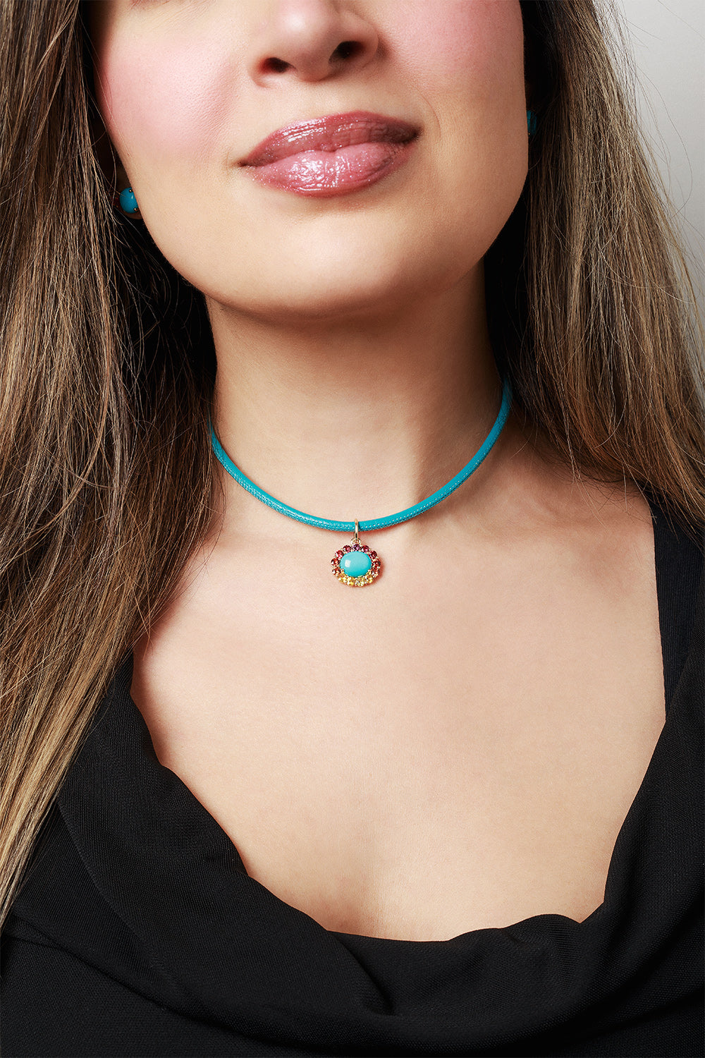 Turquoise Leather Cord Necklace
