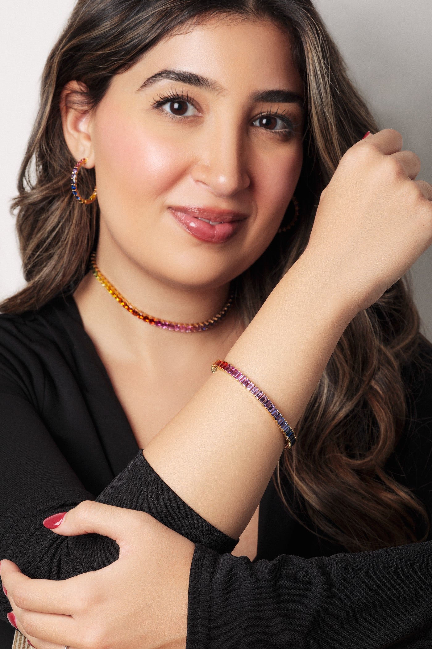 5x3 mm Emerald Cut Rainbow Sapphire Bracelet