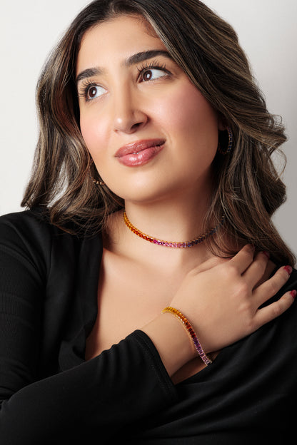 5x4 mm Emerald Cut Rainbow Sapphire Choker