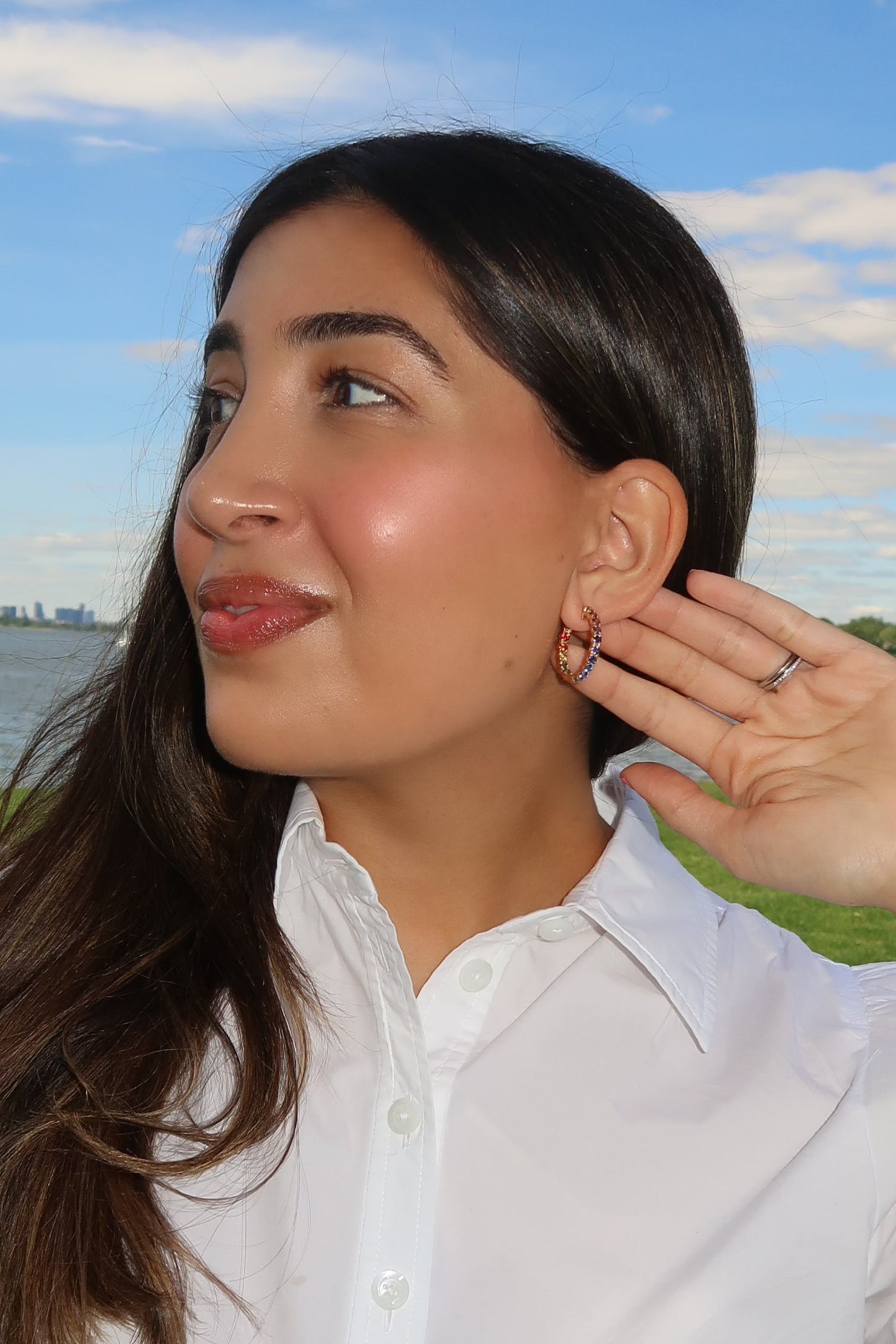 1 inch 3 mm Round Rainbow Sapphire Earrings