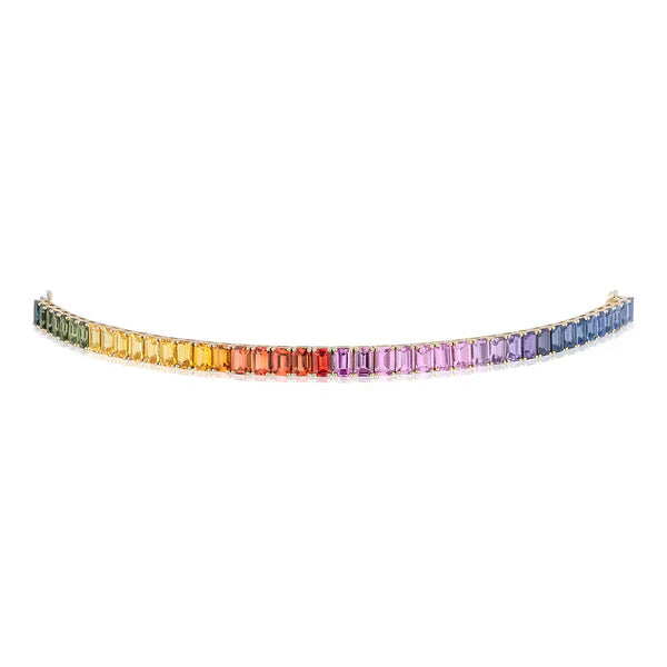 6x4 mm Emerald Cut Rainbow Sapphire Bracelet