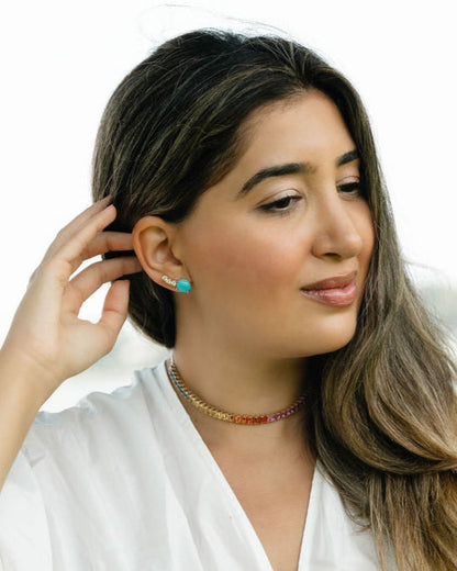 Turquoise & Diamond Ear Climber