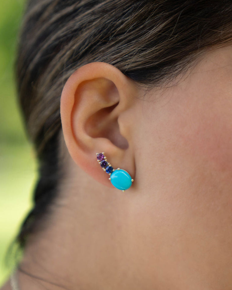 Turquoise & Blue, Purple, and Pink Sapphire Earrings