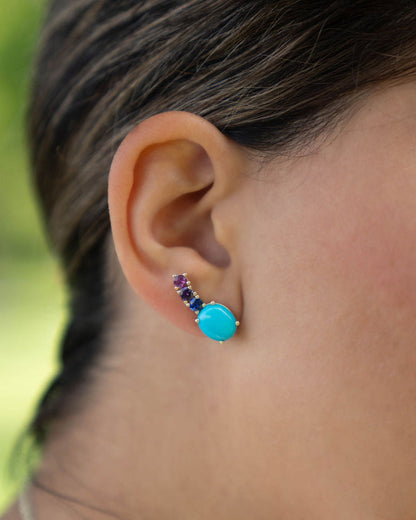 Turquoise & Blue, Purple, and Pink Sapphire Earrings