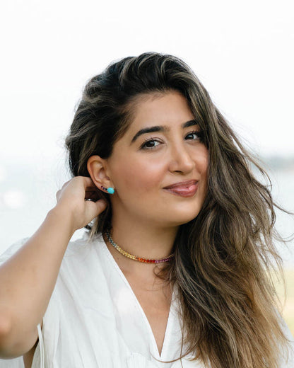 Turquoise & Blue, Purple, and Pink Sapphire Earrings