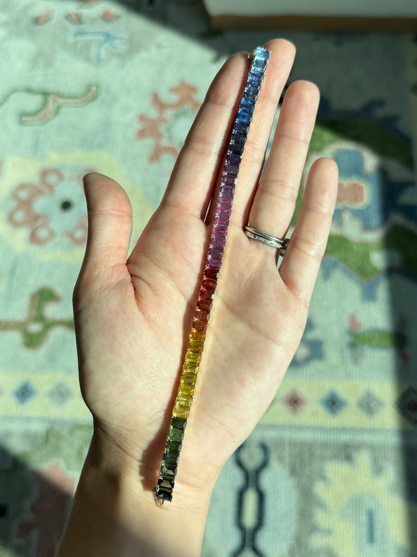 6x4 mm Emerald Cut Rainbow Sapphire Bracelet