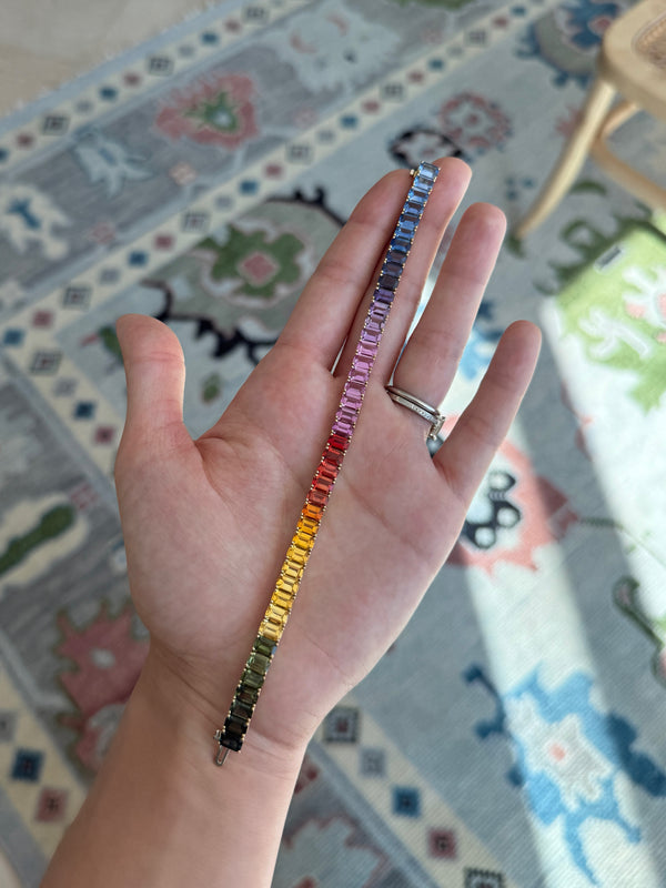 6x4 mm Emerald Cut Rainbow Sapphire Bracelet