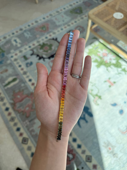 6x4 mm Emerald Cut Rainbow Sapphire Bracelet