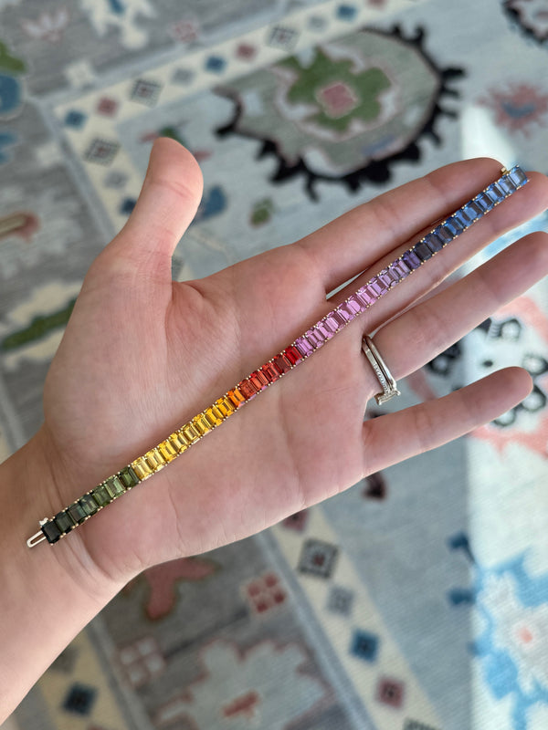 6x4 mm Emerald Cut Rainbow Sapphire Bracelet