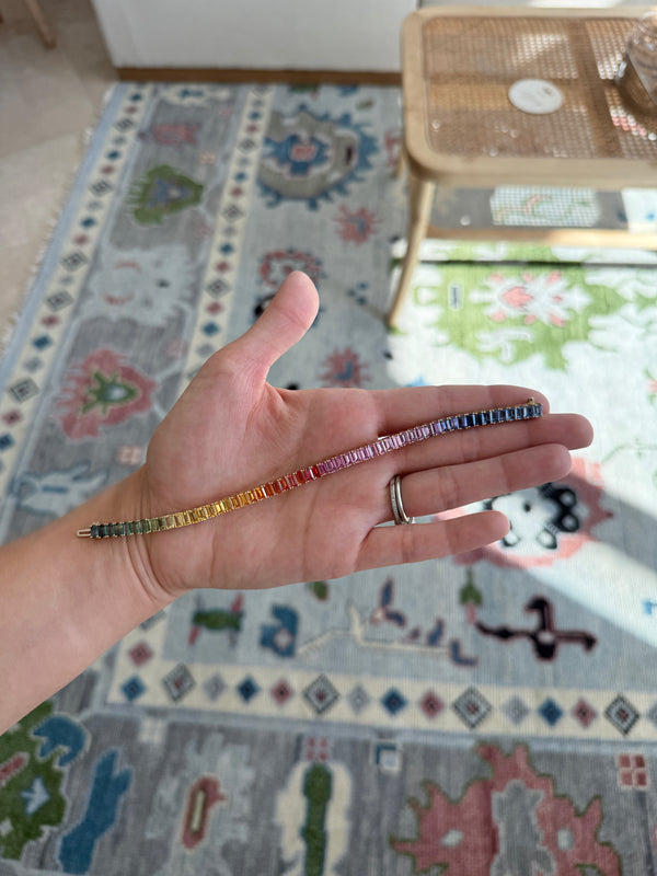 5x3 mm Emerald Cut Rainbow Sapphire Bracelet