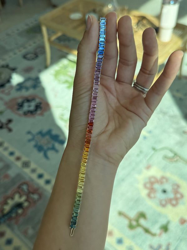5x3 mm Emerald Cut Rainbow Sapphire Bracelet