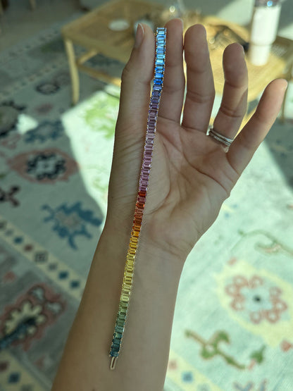 5x3 mm Emerald Cut Rainbow Sapphire Bracelet