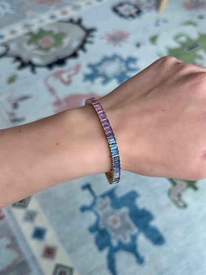 5x3 mm Emerald Cut Rainbow Sapphire Bracelet