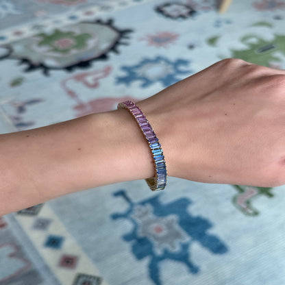 5x3 mm Emerald Cut Rainbow Sapphire Bracelet
