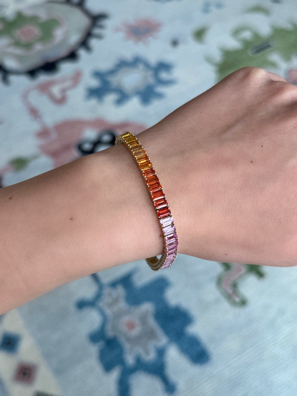 5x3 mm Emerald Cut Rainbow Sapphire Bracelet