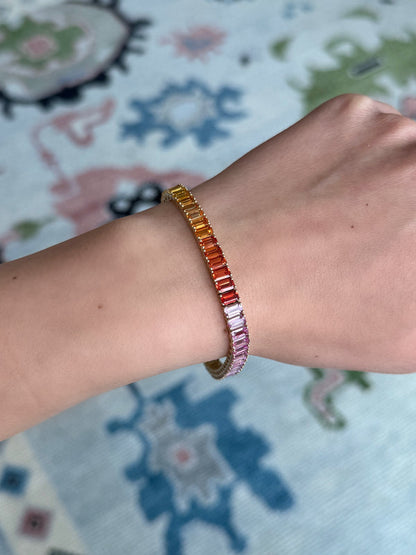 5x3 mm Emerald Cut Rainbow Sapphire Bracelet