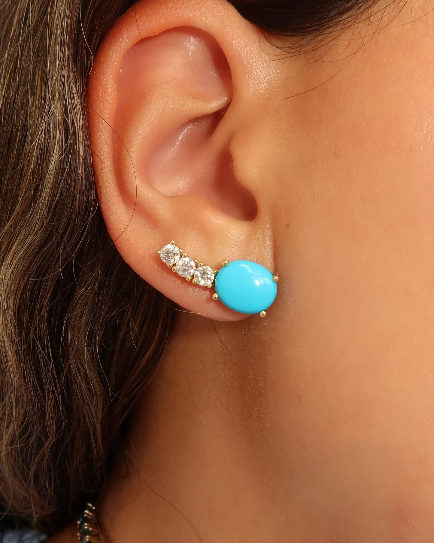 Turquoise & Diamond Ear Climber