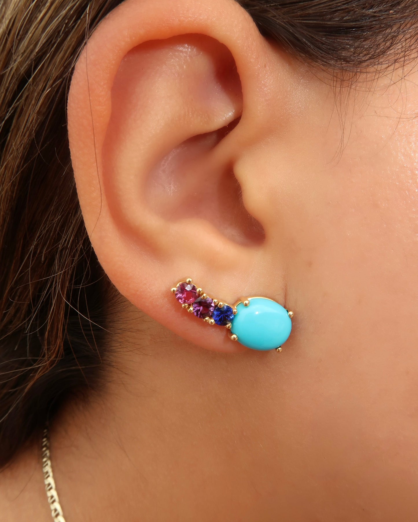 Turquoise & Blue, Purple, and Pink Sapphire Earrings