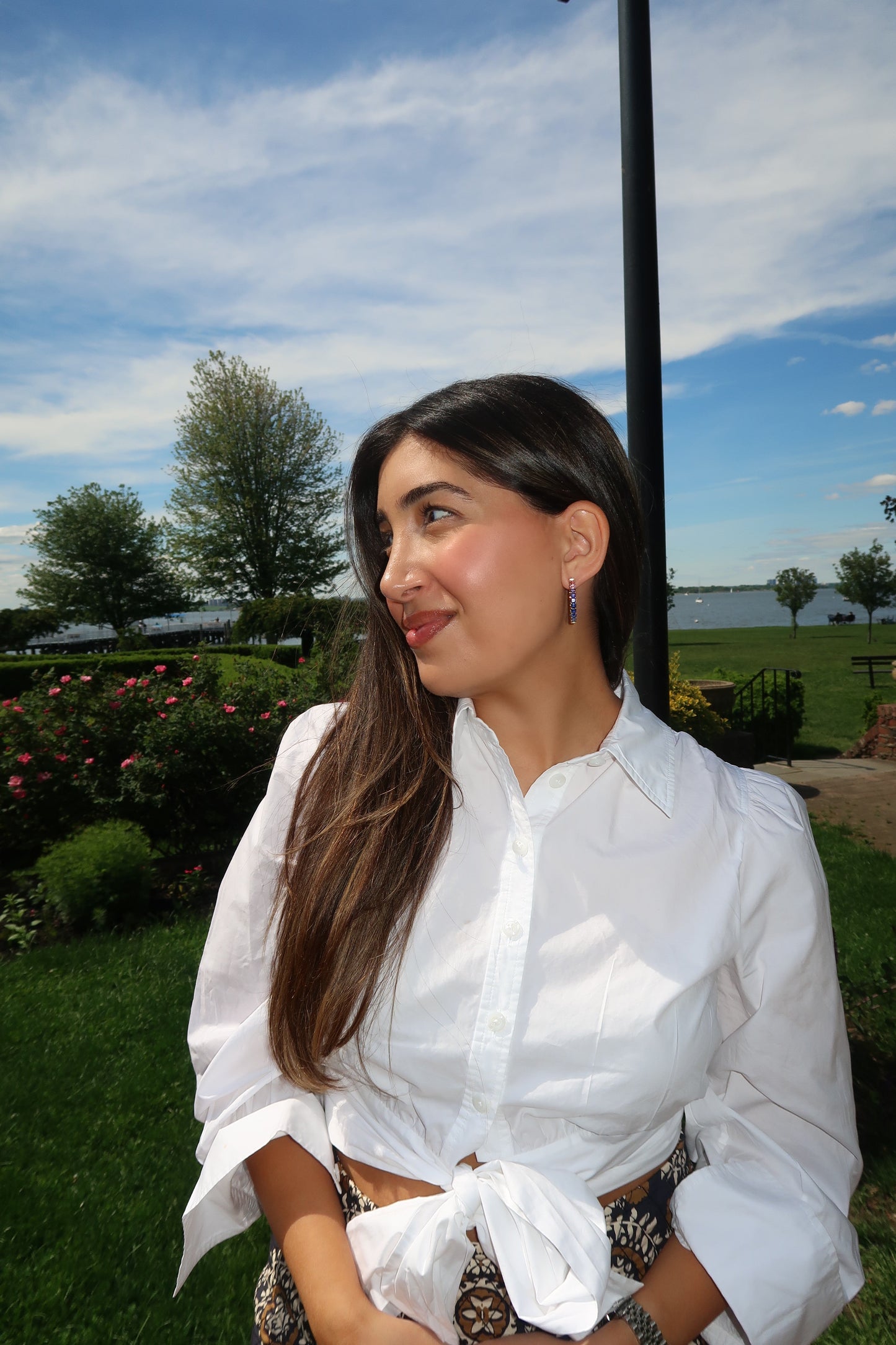 1.25 inch 3.5 mm Ascher Rainbow Sapphire Earrings