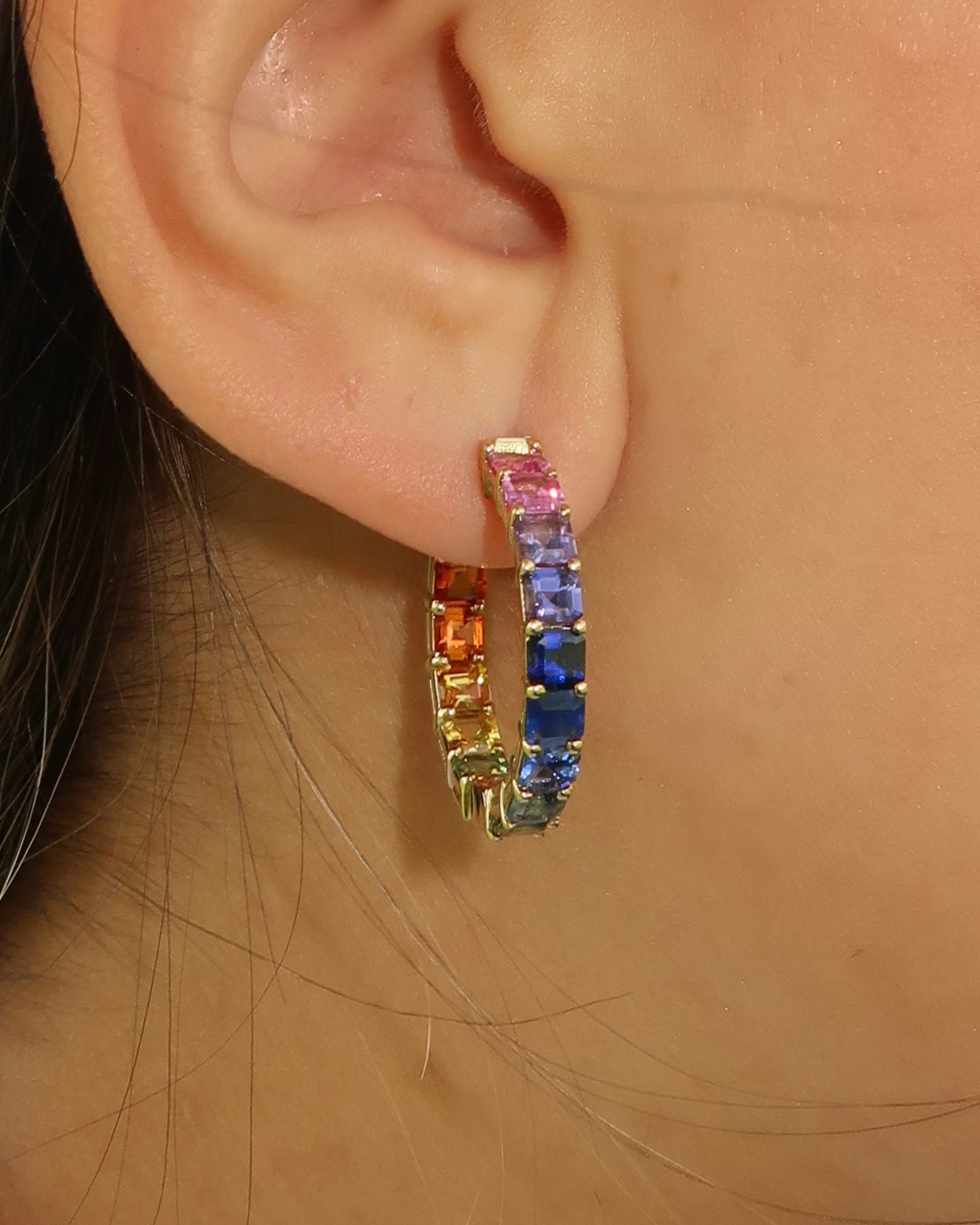 1 inch 3.5 mm Asscher Rainbow Sapphire Earrings