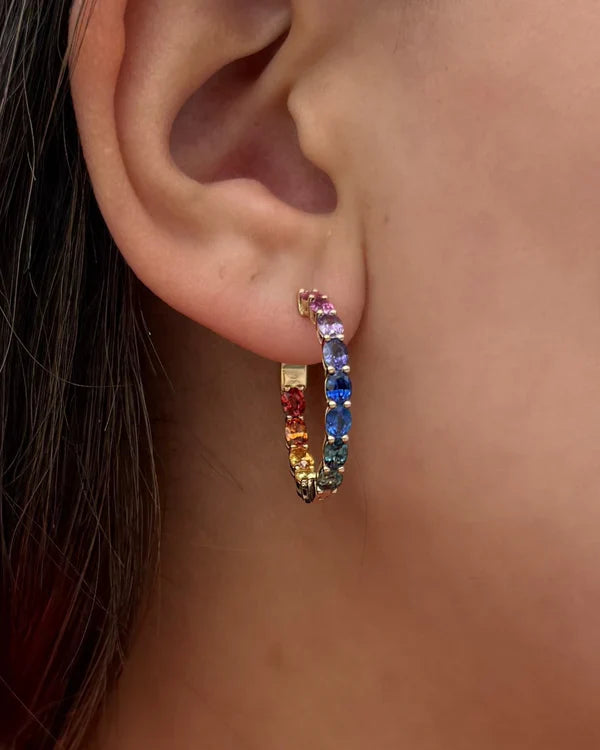 1 inch 4 x 3 mm Oval Rainbow Sapphire Earrings